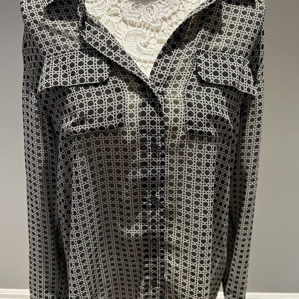 Charter Club Black and White Button Down Shirt - Picture 2 of 4